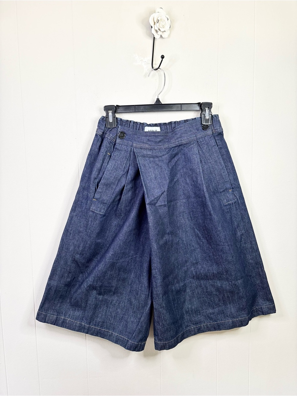 Agolde pleated dark wash long jorts shorts denim size 27 new pull on - Picture 1 of 6